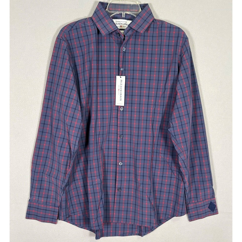 NWT Mizzen Main Leeward Collection Shirt Mens M Standard Fit Blue Plaid USA Made